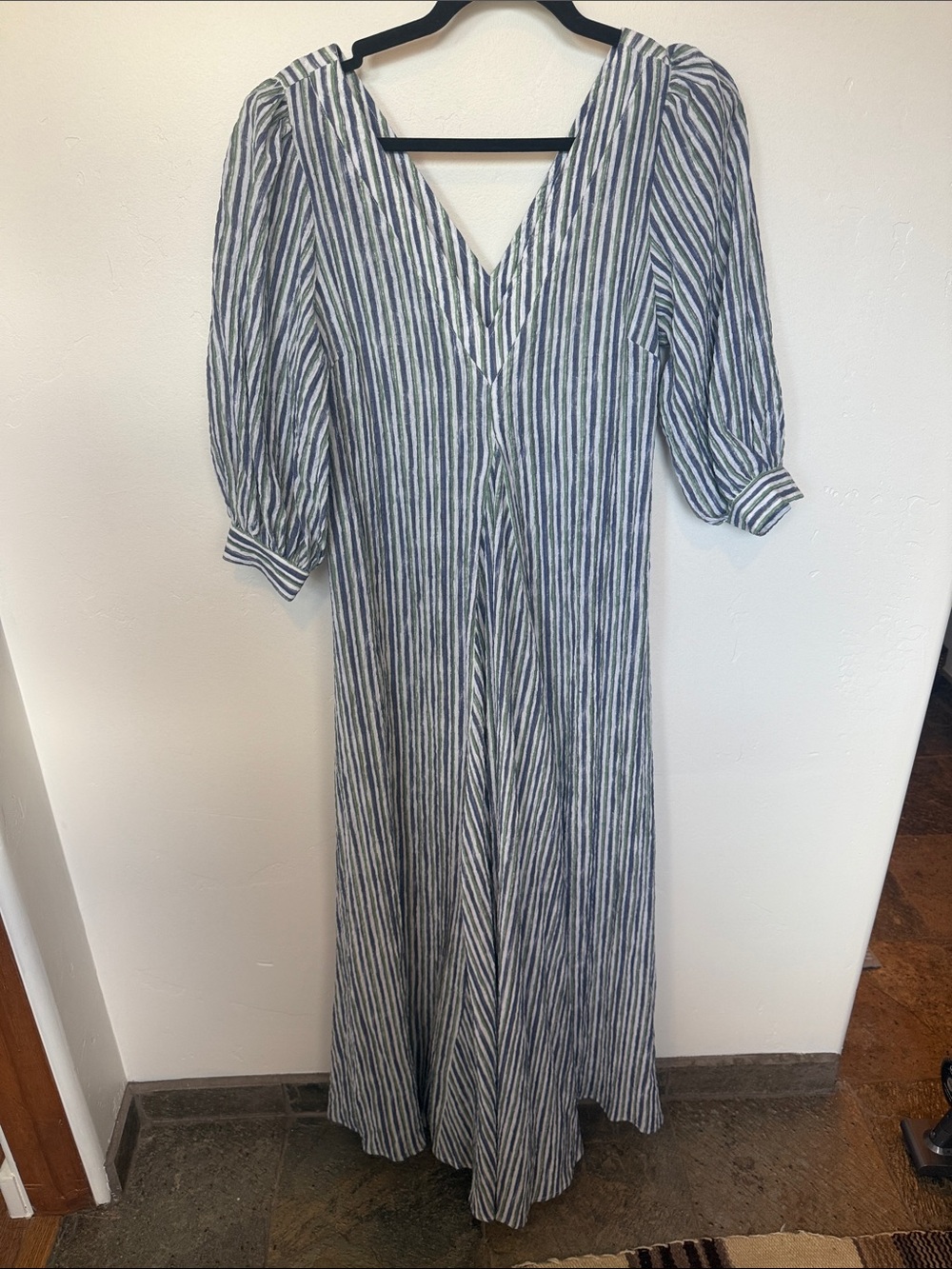 Striped V-Neck Maxi Dress in Navy and White
